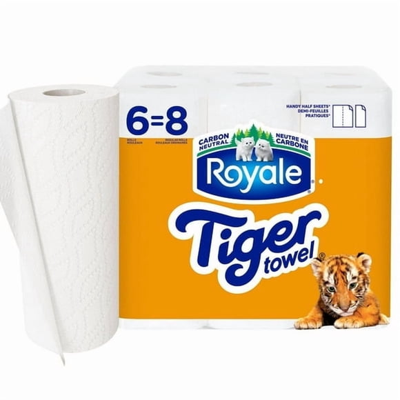 Royale Tiger Essuie-Tout Essuie-Tout, 6 Égale 8 Rouleaux, 66 Feuilles par Rouleau, 2 Épaisseurs, 396 Demi-Feuilles au Total