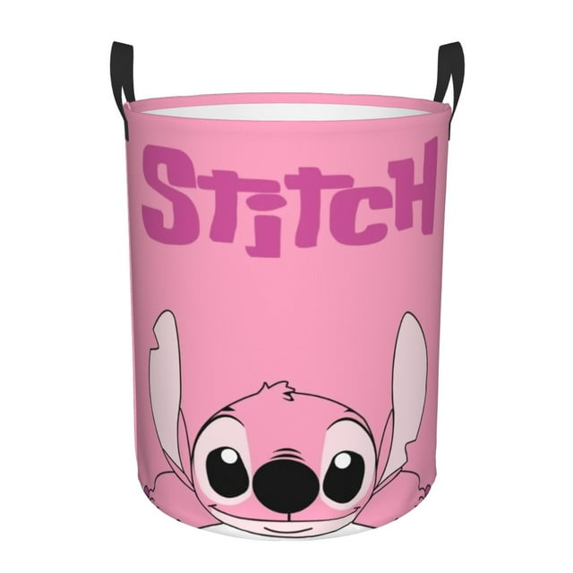 Custom Cute Stitch And Angel In Love Laundry Basket Foldable Large Capacity Clothes Storage Bin Funny Anime Film Baby Hamper