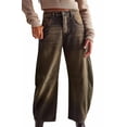 thumbnail image 2 of sicmoss Women's Caramel Y2K Vintage Mid Rise Stretchy Barrel Jeans Loose Wide Leg Cropped with Pockets, 2 of 4