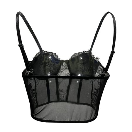 

dmqupv Women s Small Tops Womens Summer Lace Bustier Mesh Vintage Spaghetti Strap Open Back Womens plus Size Camisole Black Medium