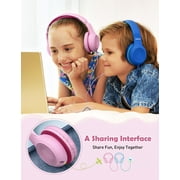 Mpow Kids Headphones with Microphone, Stereo Wired Headphones for Kids 85/94dB Safe Volume with Share Port, Adjustable Foldable Toddler Headphones over Ear Kids Headphones for School, Airplane