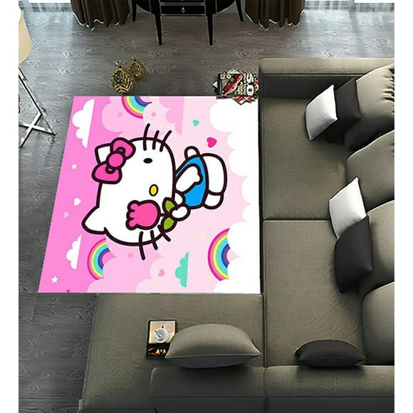 DEYOU Cartoon Cute Hello Kitty Area Rugs 6 x 8ft Floor Carpet Mat for Living Dinning Room Bedroom Kitchen Hallway Office Decor