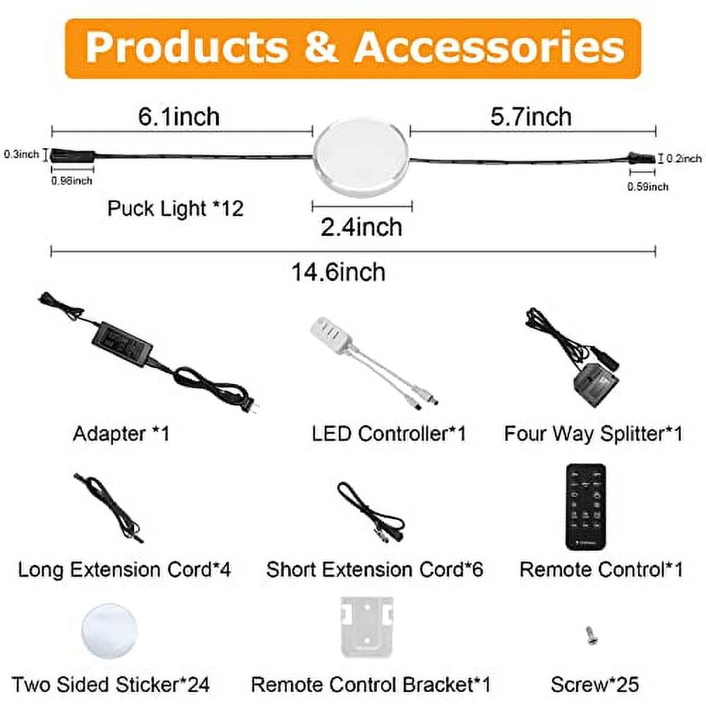 Smart Dimmable Under Cabinet Lighting - 12 Pack with Alexa and Google Assistant Compatibility, App and Remote Control, Wired Plug-in or Hardwired for Kitchen Counters