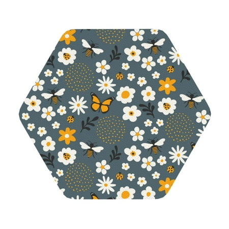

Salouo Flowers and Bee Print Round Coaster Drink Coasters Leather Bar Beer Beverage Coasters for Drinks Set of 4 for Tabletop Protection Coffee Table Decor