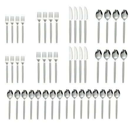 Mainstays 49-Piece Stainless Steel & Plastic Flatware with Organizer Tray, Soft Silver, Service for 8 Adults
