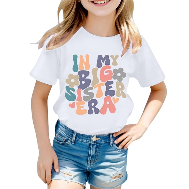 FhsagQ Mode Décontractée pour Filles 7 Juillet T-Shirt à Manches Courtes Col Rond Lettres Taille 14-16 Plus Pâques Été Blanc 10-11 Ans