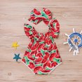 thumbnail image 3 of TheFound Toddler Baby Girl Watermelon Print Romper Ruffles Summer Sleeveless Jumpsuit Clothes with Headband, 3 of 8