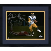 Framed Eric Dickerson Los Angeles Rams Autographed 8" x 10" White Running Photograph with "HOF 99" Inscription - Fanatics Authentic Certified