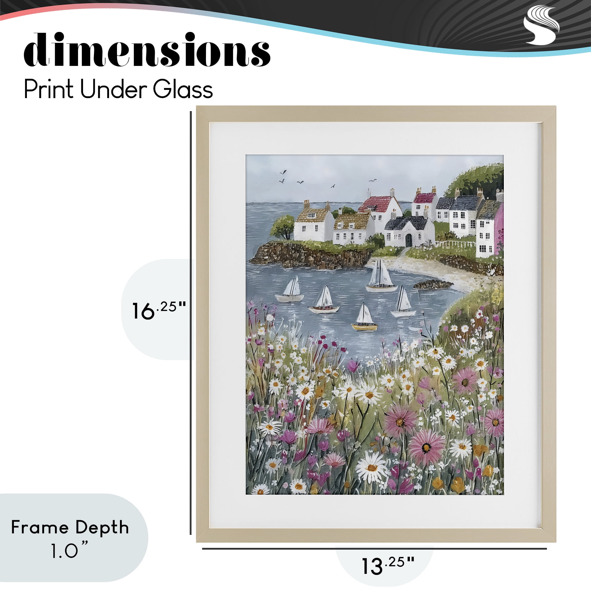 Stupell Industries Seaside Sailboats in Village Bay Birch Framed Print Under Glass, design by Riley B