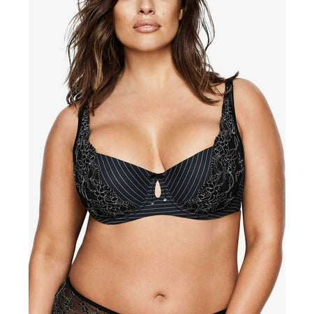 Ashley Graham Women s Plus Size Lingerie Diva Lace-Trim Bras  Black  38D