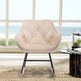 thumbnail image 2 of Modern Upholstered Velvet Rocking Chair, Comfortable Nursery Rocker Chair with Solid Wood Base, Accent Rocking Armchair for Adults Kids Relaxing, for Nursery Room, Living Room, Beige, 2 of 7