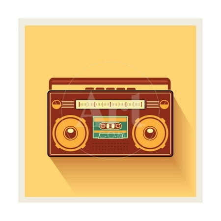 80s Cool Art - Classic 80S Boombox Portable Cassette Tape Player on Retro Background Detailed Vector Icon Print Wall Art By Viktorus