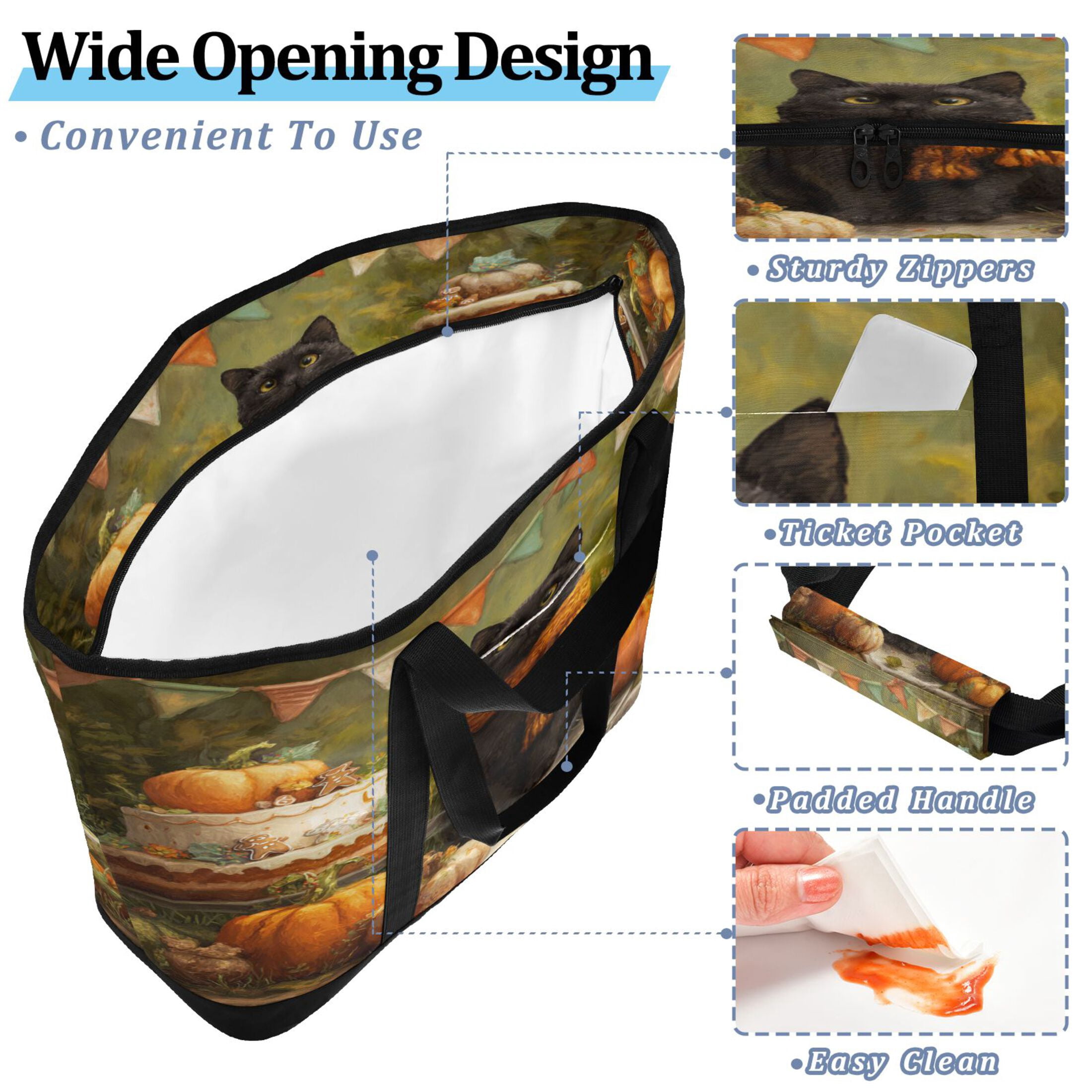 Extra-Large Wide Opening Design Capacity Hand-Held Ice Pack Thickened Insulation Layer For Long-Lasting Cold Retention For Outdoor Shopping Picnics And Camping Black Cat Halloween Party