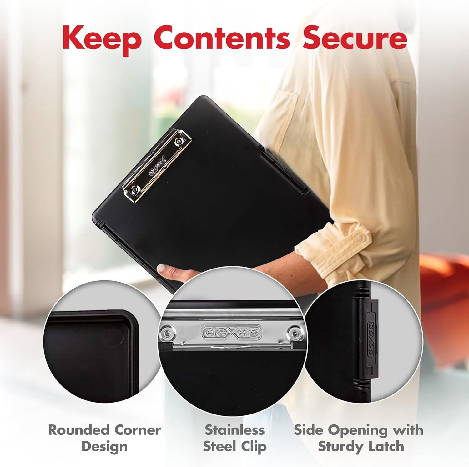 Dexas Slimcase2 Storage Clipboard with Side Opening Black 3-Pack