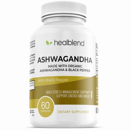 Healblend Ashwagandha Supplement with Black Pepper Extract - Supports Stress Relief, Immune, Energy, Stamina - 60 Capsules