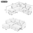 thumbnail image 7 of 82.6" L-shaped Sectional Pull Out Sofa Bed, Fabric Upholstered Sleeper Sofa with Two USB Ports and Storage Ottoman, Convertible Sectional Sofa Couch for Living Room, Beige, 7 of 7