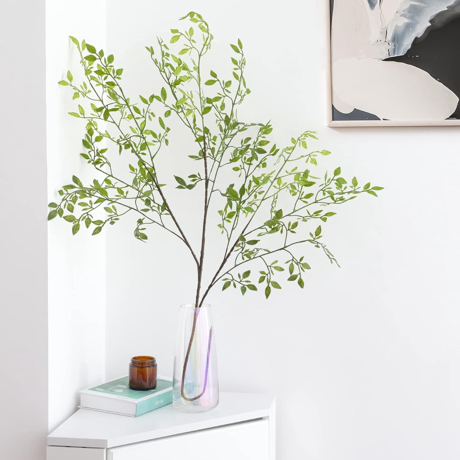Artificial Plants 2PCS 43.3 Inch Green Nandina Tall Plants for Wedding Shop Garden Office Home Décor Greenery Stems Fake Branches for Vase Indoor