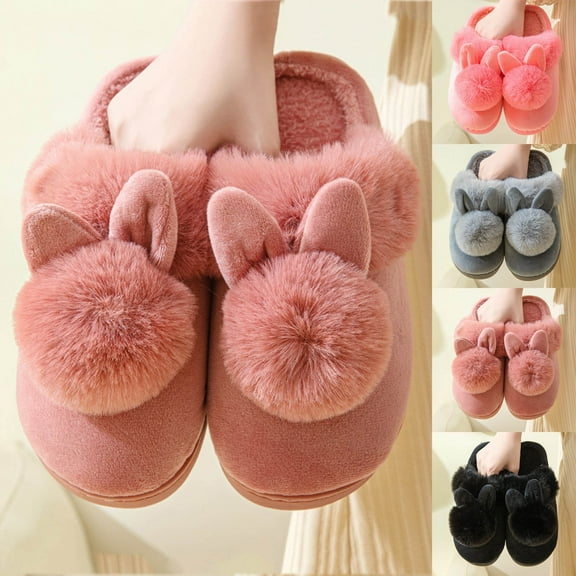 Slippers For Women Fuzzy Slippers Cute Cartoon Fluffy Plush House Slippers For Women Men Indoor Black 37