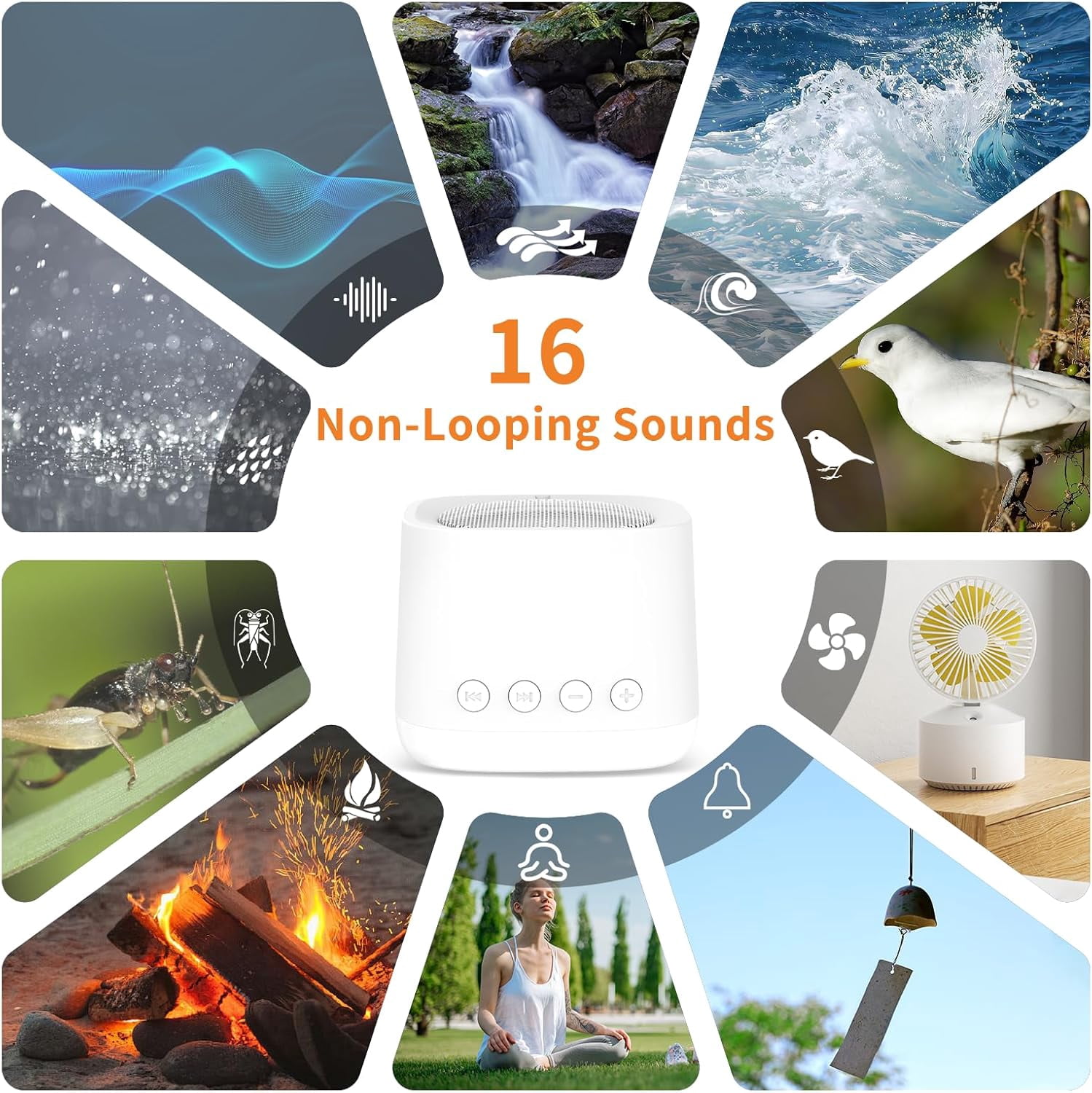 HRWOKI Portable White Noise Machine for Babies & Adults, 16 Soothing Sounds, Mini Sound Machine for Sleep with Night Light, Rechargeable, Timer, for Home, Travel