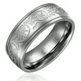 thumbnail image 1 of Mens Wedding Band in Stainless Steel 8MM Classic Domed Ring with Carved Florentine Design, 1 of 4