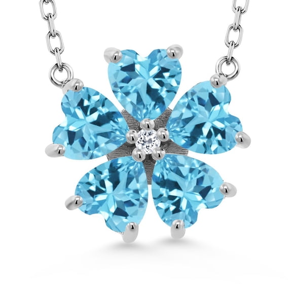 Gem Stone King 925 Sterling Silver Swiss Blue Topaz and White Topaz Pendant Necklace for Women (4.79 Cttw, Heart Shape 6MM, with 18 inch Chain)