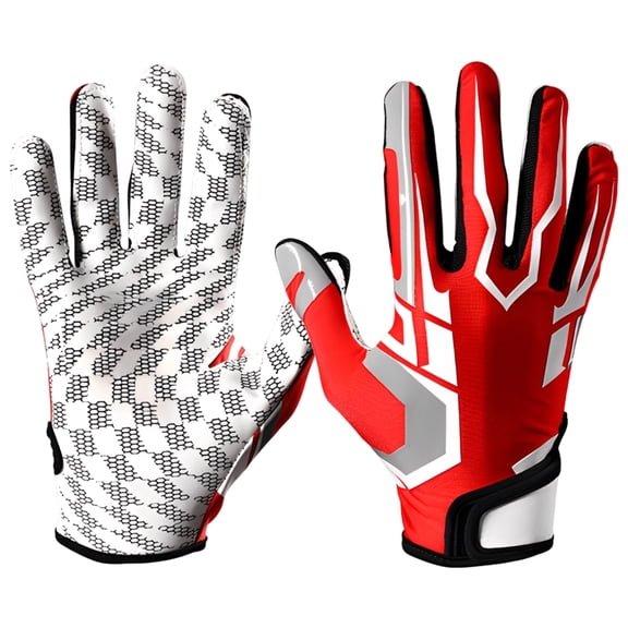 Football Gloves Adult, Red, L Size, Comfortable & Breathable Silicone Anti-Slip Sports Training Gloves, 8.9 in / 22.5 cm Palm Circumference