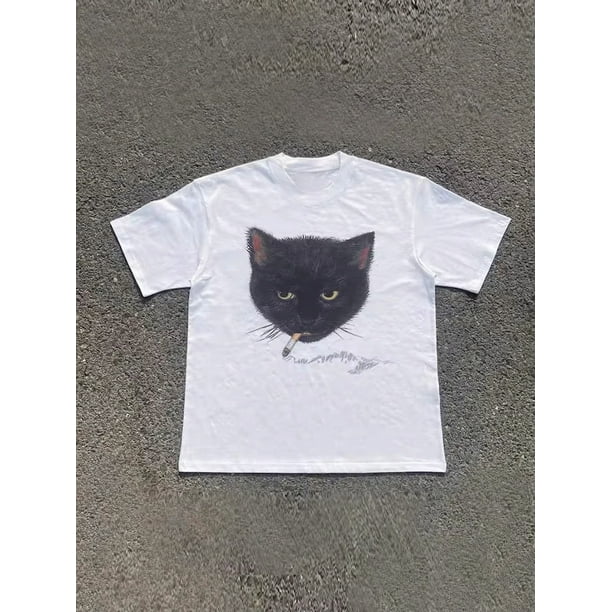Vintage Smocking Cat Tee for Everyone – Y2K Aesthetic for Streetwear Enthusiasts