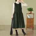 thumbnail image 2 of lcziwo Weekly Sale, Women's Corduroy Button Down Tank Dress Casual Crewneck Sleeveless Pinafore Dresses Over Knee Long Overall Dress with Pockets Army Green XXL, 2 of 6