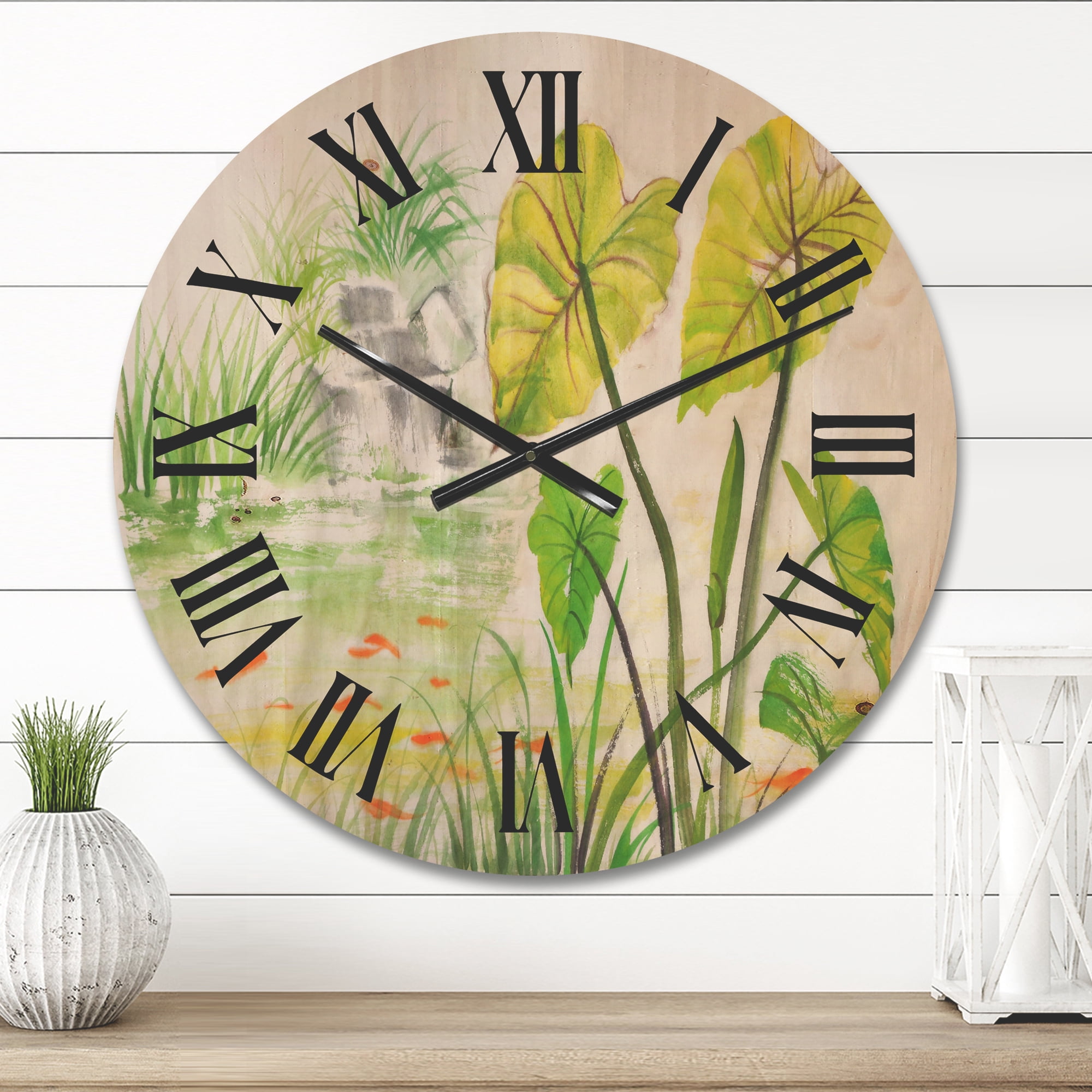 Designart 'Ancient Lotus Pond' Lake House Wood Wall Clock