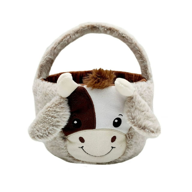 Multitrust Cute Cow Easter Basket Plush with Floppy Ears for Kids