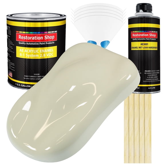 Restoration Shop - Grand Prix White Acrylic Enamel Auto Paint - Complete Gallon Paint Kit - Professional Single Stage High Gloss Automotive, Car, Truck, Equipment Coating, 8:1 Mix Ratio, 2.8 VOC