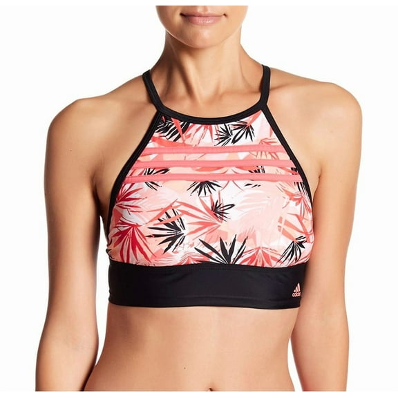 Adidas Coral Leaf Print Racerback Crop Bikini Top Swimwear Women's Plus Size 1XL