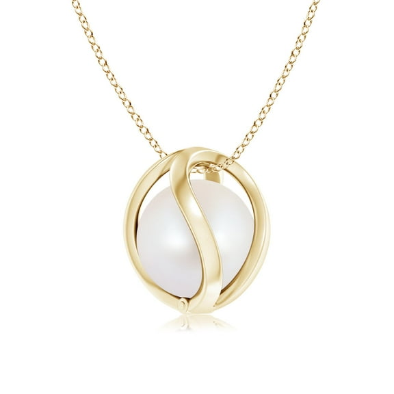 ANGARA Japanese Akoya Cultured Pearl Cage Pendant in 14K Yellow Gold for Women | June Birthstone, Birthday, Anniversary, Jewelry Gift for Women | Pearl Necklace