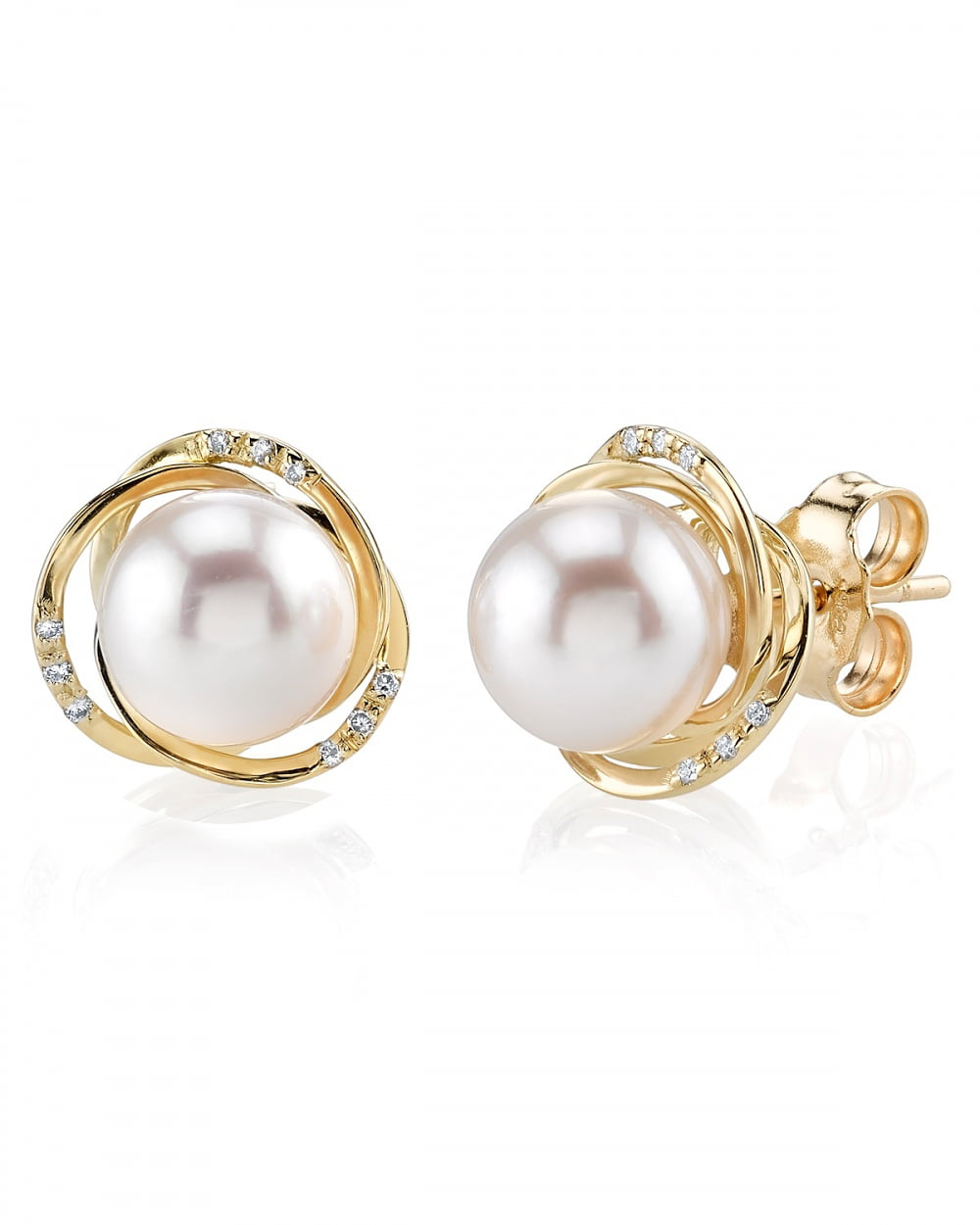 14K Gold Japanese White Akoya Cultured Pearl and Diamond Lexi Earrings