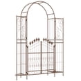 thumbnail image 2 of Outsunny 7' Metal Garden Arbor, Garden Arch with Gate, Fleur De Lis Motif, Latching Doors, Planter Shelves, Brown, 2 of 9