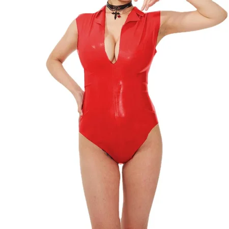 Sexy Sleeveless Bodysuits Open Chest Wet Look PVC Leather Skinny Bodysuit Party Clubwear High Street Lingerie