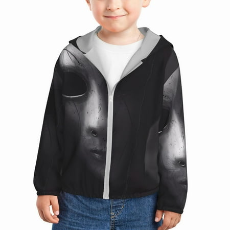 

Goofa Mystical Masked Figure Monochrome Printed Kids Zip-Up Hoodie Girls Boys UPF50+ Sun Protection Jacket Hooded Cooling Shirt-2 Years