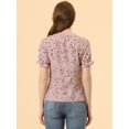 thumbnail image 4 of Unique Bargains Women's Peter Pan Collar Ruffled Bubble Short Sleeve Floral Blouse S Pink, 4 of 6