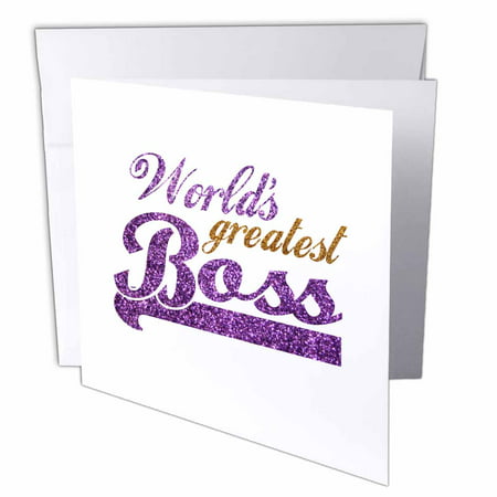 3dRose Worlds Greatest Boss - Best work boss ever - purple and gold text - faux sparkles matte glitter-look, Greeting Cards, 6 x 6 inches, set of