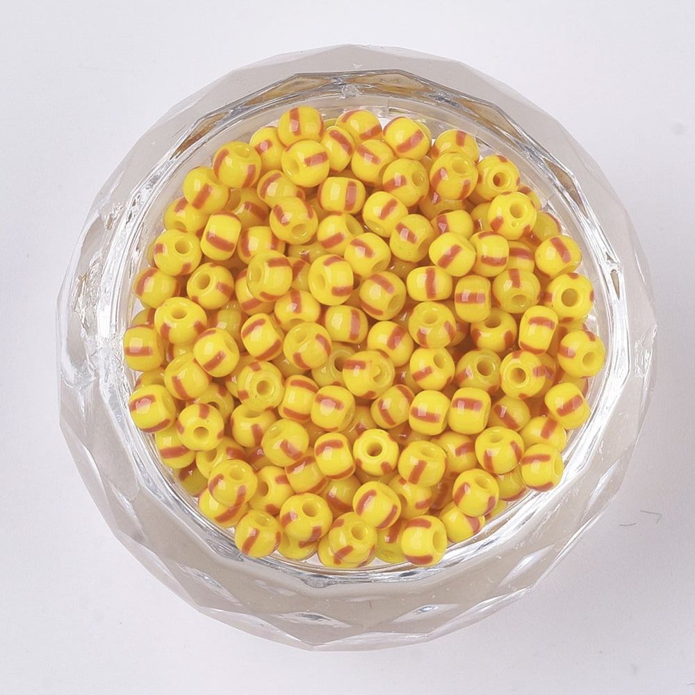 1bag 8/0 Grade A Round Glass Seed Beads Stripe Opaque Colours Seep golden 3~3.5x2~2.5mm Hole: 0.9mm about 15000pcs/bag