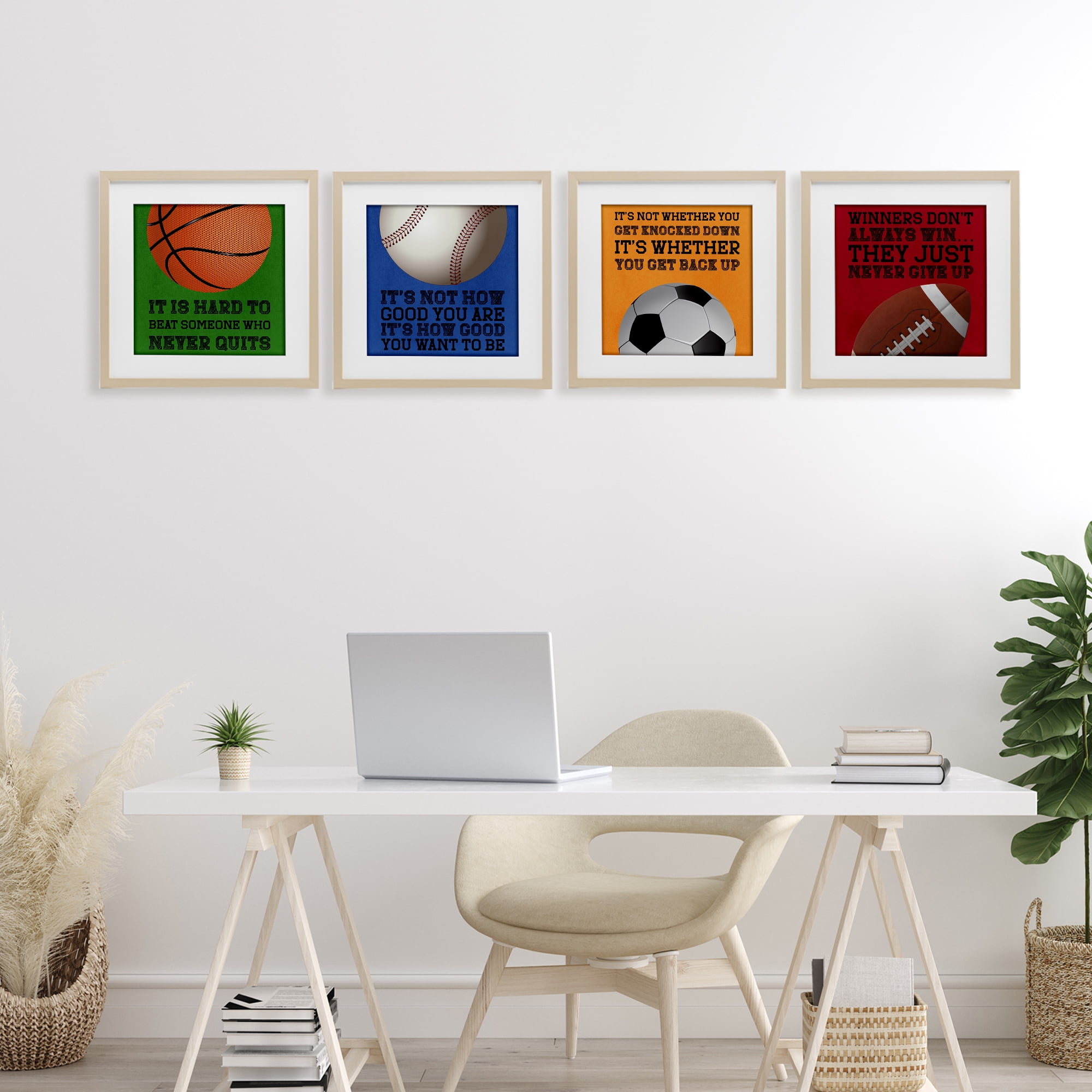 Motivational Sports Determination 4 Piece Birch Framed Print Under Glass Set, design by Marcus Prime