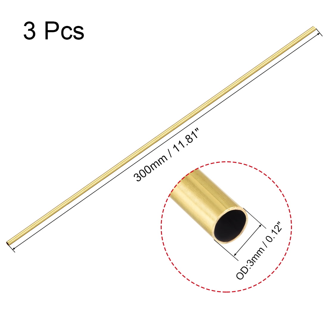 Unique Bargains 3pcs 11.81" Length 0.12" OD 0.008" Wall Thickness Brass Seamless Tube