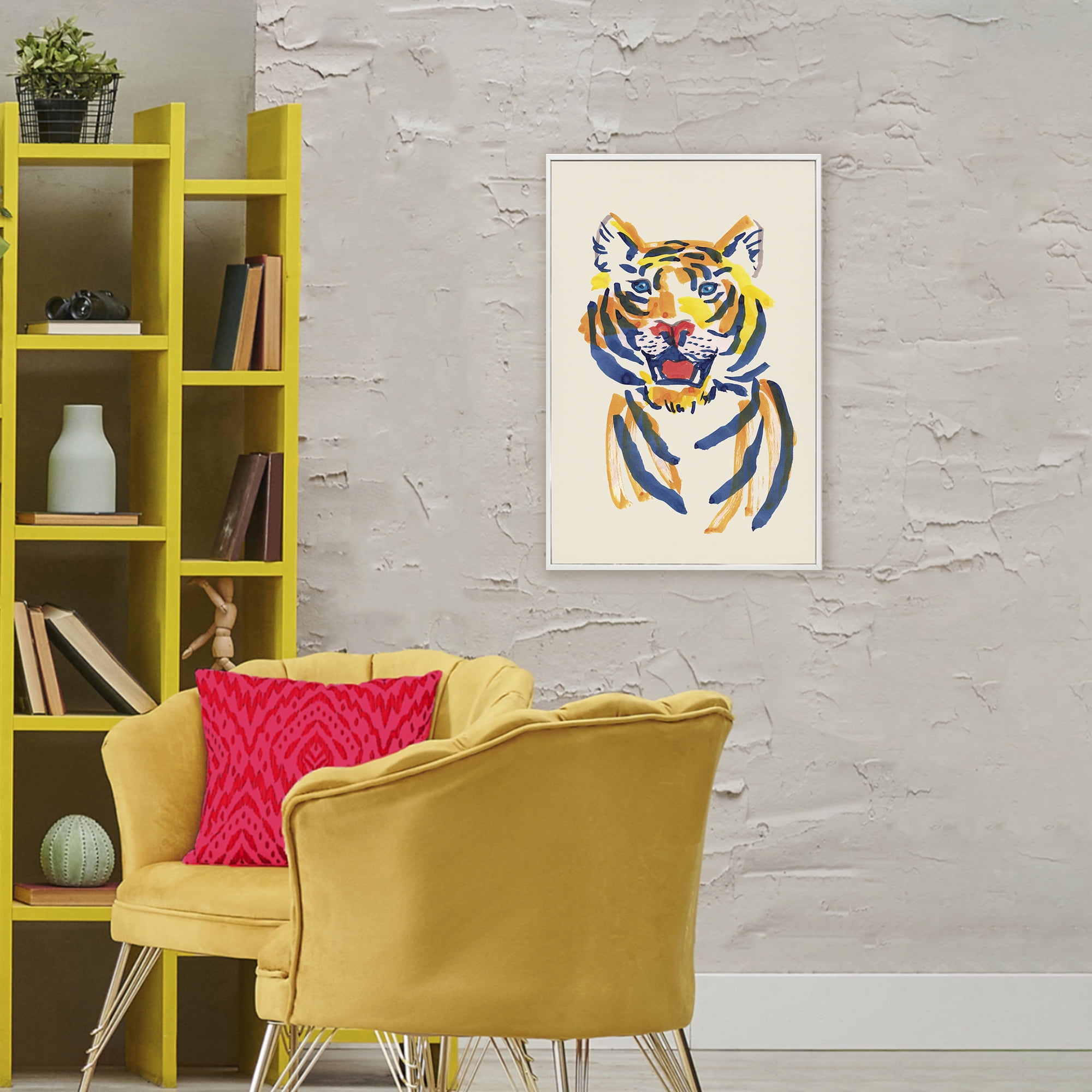 Tiger Roar Watercolor White Framed Giclee Art, design by Karolina Sato