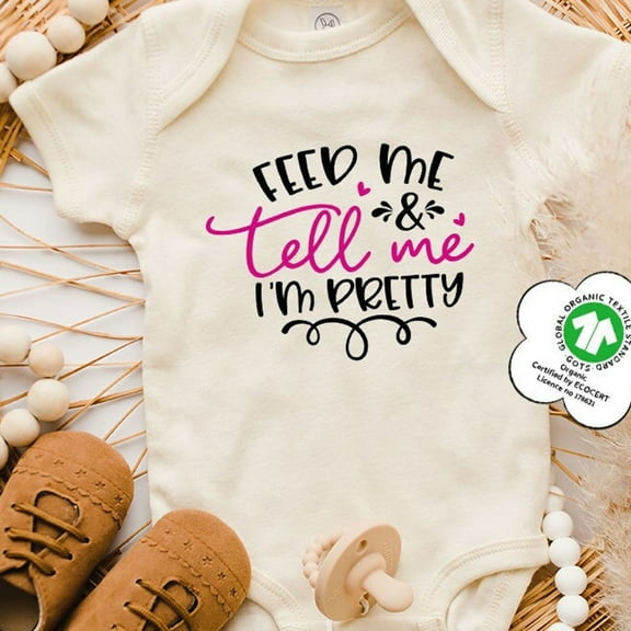 Funny Baby Sayings Bodysuit, Cute Baby Onesie, Baby Shower Gift, Feed Me And Tell Me And I'M Pretty Cute Baby Onesie, BABY BODYSUIT LAT 4424