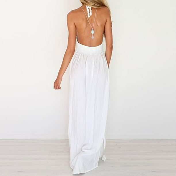 women's beach crochet backless bohemian halter maxi long dress LILBETTER Women's Beach Crochet Backless Bohemian Halter Maxi Long Dress