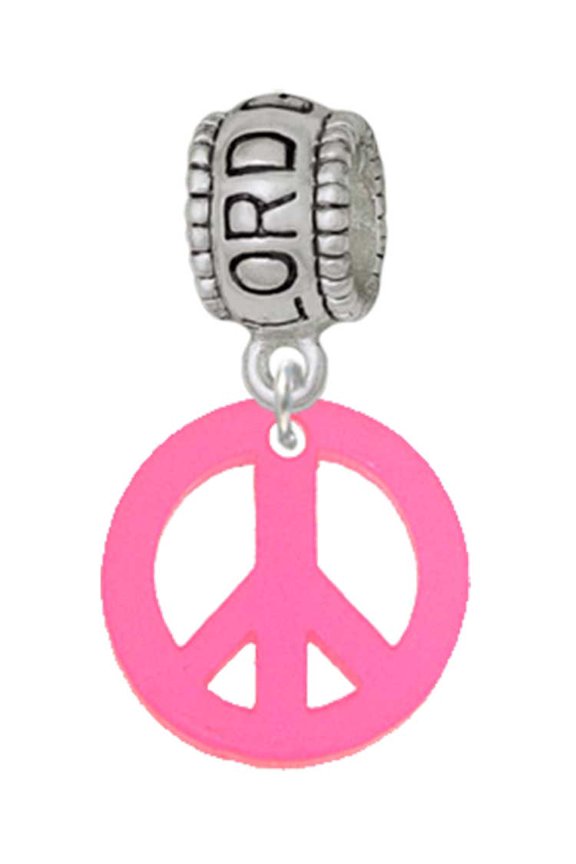 Acrylic Small Hot Pink Peace Sign Lord Guide Me Charm Bead
