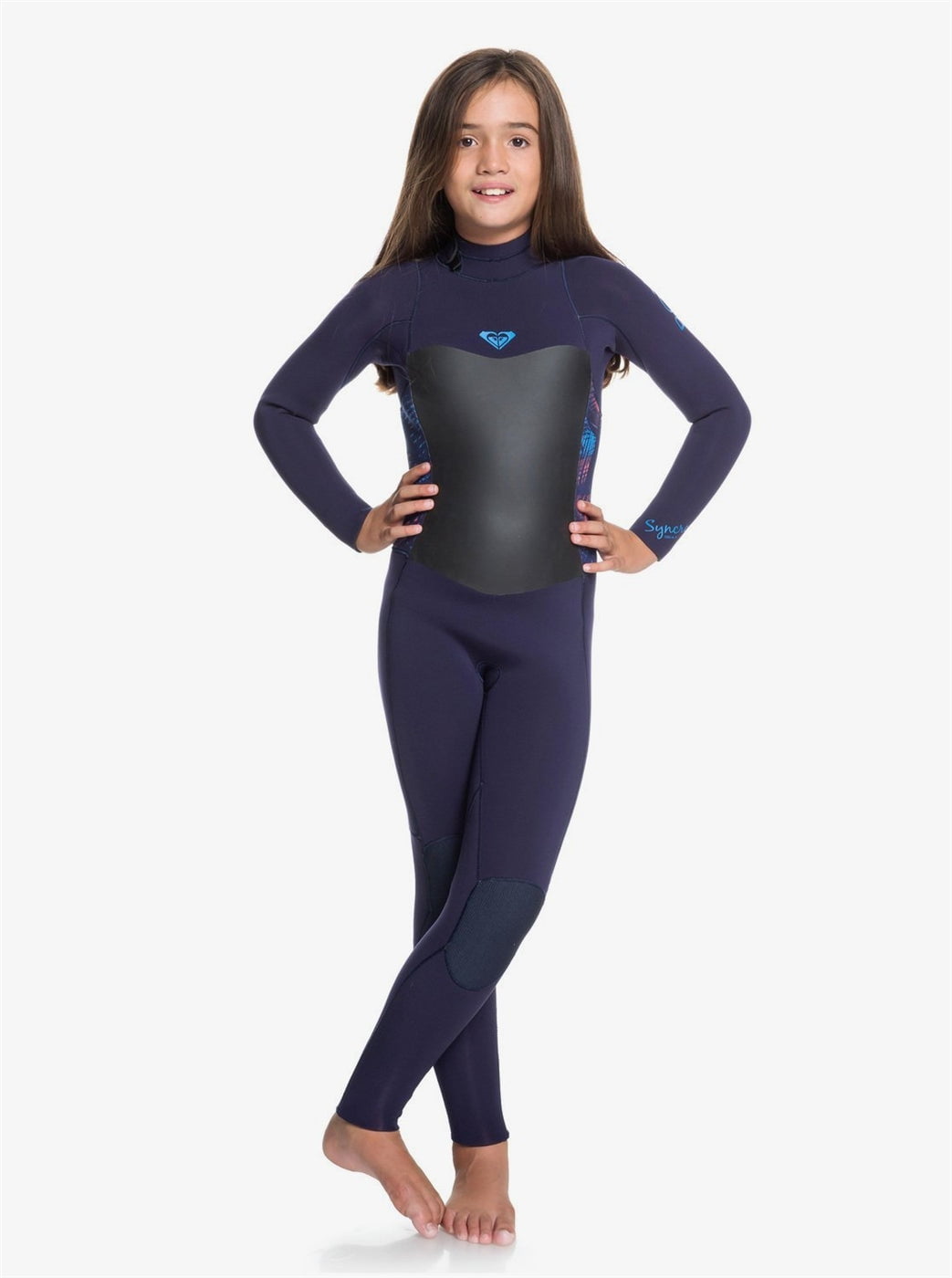XBMM Girls Roxy Syncro 4/3mm GBS Back Zip Wetsuit Blue Ribbon/Coral Flame