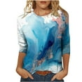 thumbnail image 1 of CHOK Ichuanyi Hauts pour Femmes Été Liquidation Mode Féminine T-shirt Imprimé Mi-Longueur Manches 3/4 Blouse Col Rond Hauts Décontractés, 1 of 5