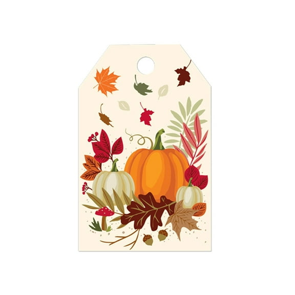 Pumpkin and Leaves Gloss Gift Tags - 3 1/2in. X 2 1/4in. - 50 Pack (ptppl50) - Holiday Gift Tags, Thanksgiving Gift Wrap