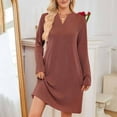 thumbnail image 2 of Women's Knit Dress V Neck Casual Long Sleeve Tunic Mini Dress Trendy 2025 Fall Ribbed Textured Solid Loose Pullover, 2 of 6